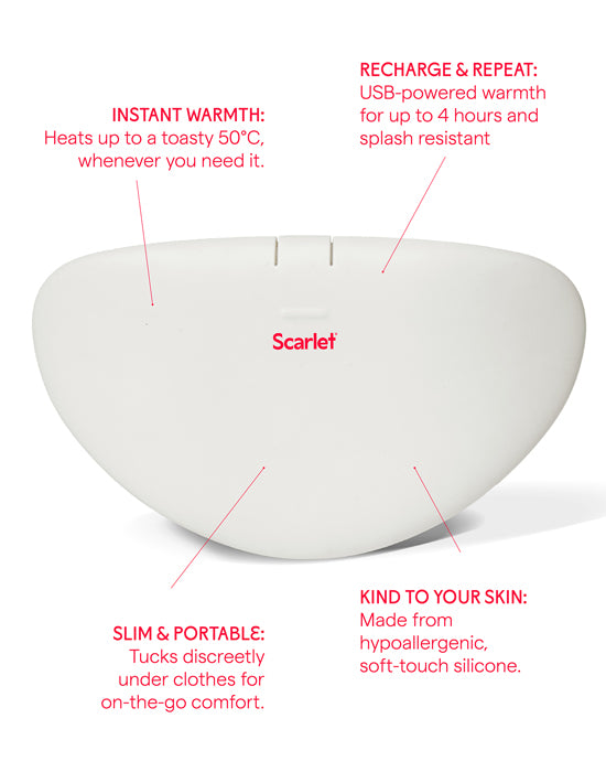 Scarlet Period rae Heat Pad: Wireless relief, soft silicone, smart period care.