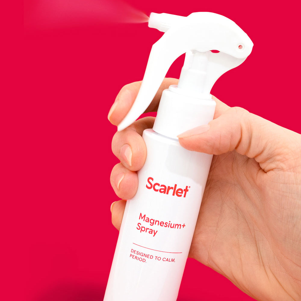Scarlet Period Magnesium+ Spray is packed with lavender and arnica to relax in seconds.