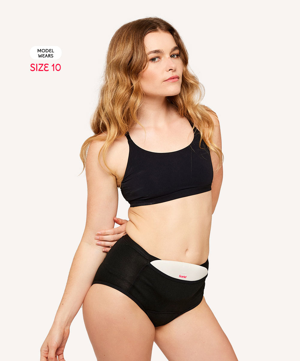 Scarlet Period High-Waist Pocket Brief – Heat Pad Pocket, Leak-Proof Comfort