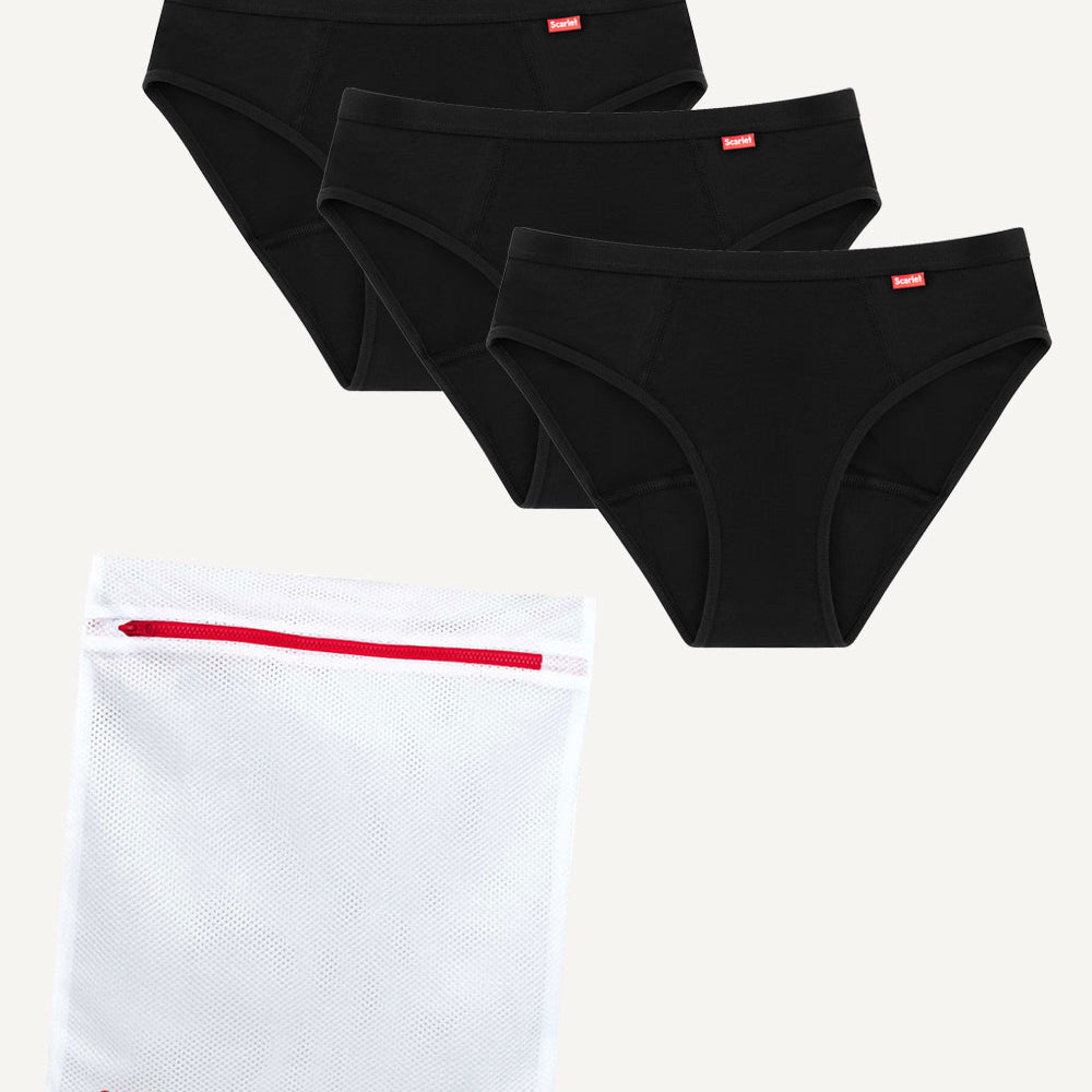 Scarlet Period Bikini Brief | 3-Pack Leak-proof PFAS-free underwear + Laundry Bag