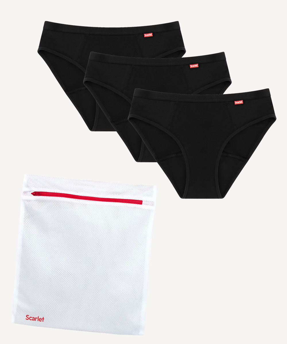 Scarlet Period Bikini Brief | 3-Pack Leak-proof PFAS-free underwear + Laundry Bag