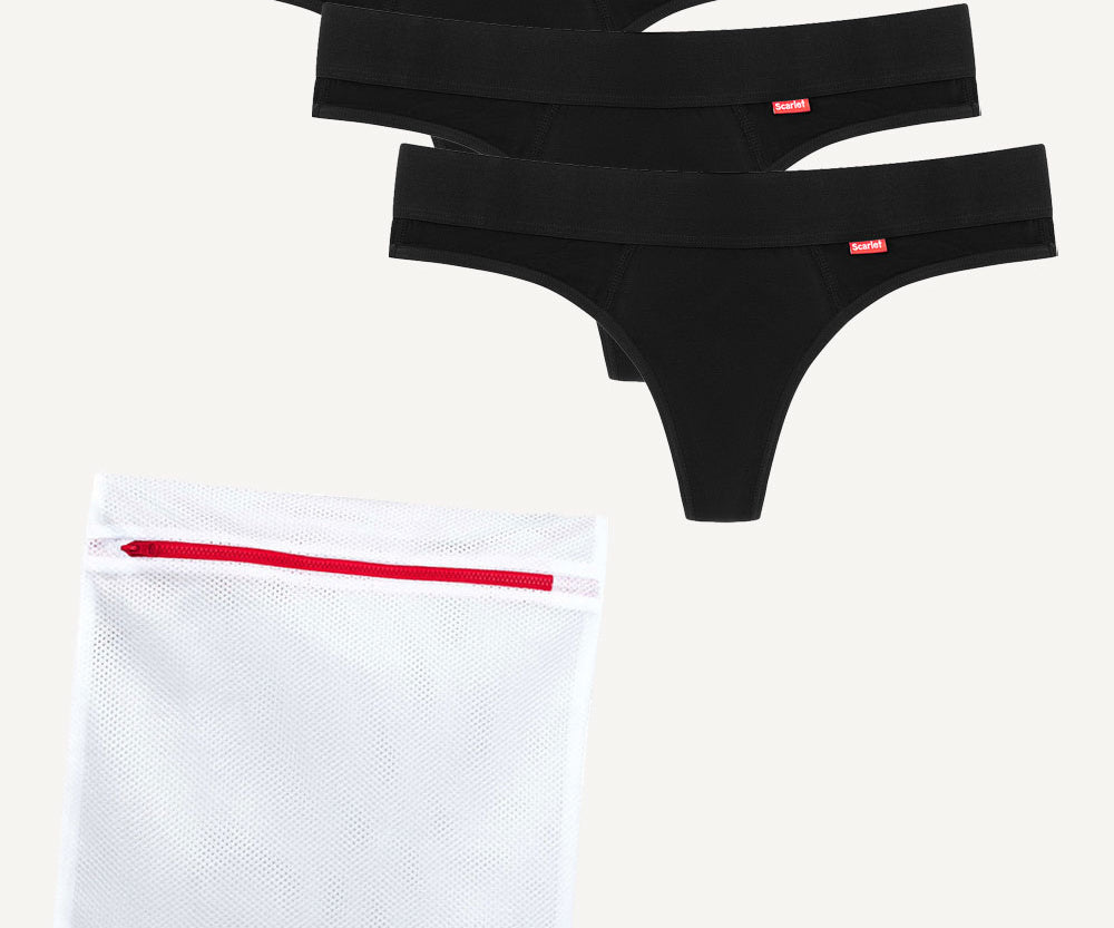 Scarlet Period G-String | 3-Pack Leak-proof PFAS-free underwear + Laundry Bag