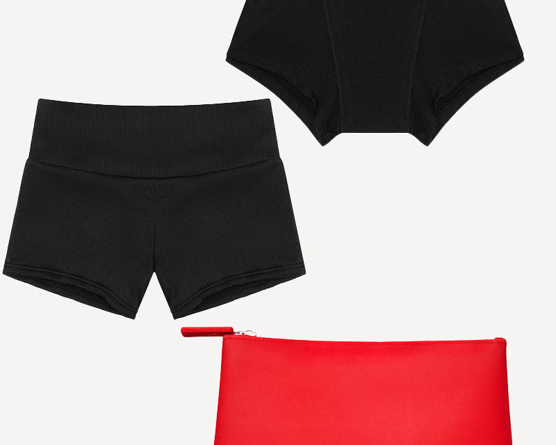 Scarlet Period Short and Sweet Swim Set | with Boyshort, Period Swim Short & Bag