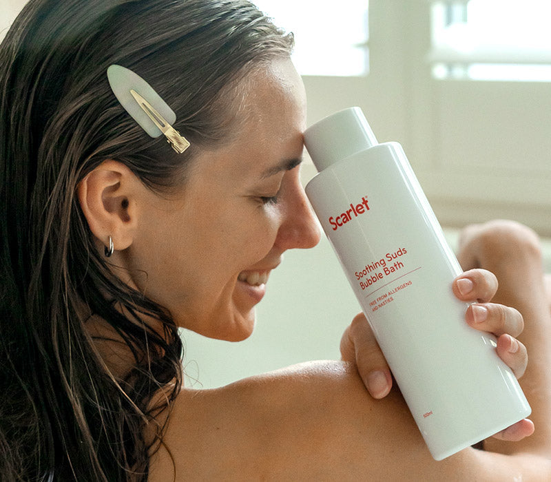 A hot bath with Scarlet Period Soothing Suds can help with period pain