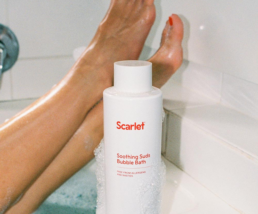 Scarlet Period Soothing Sud Bubble Bath is spiked with magnesium and is designed to soothe. 