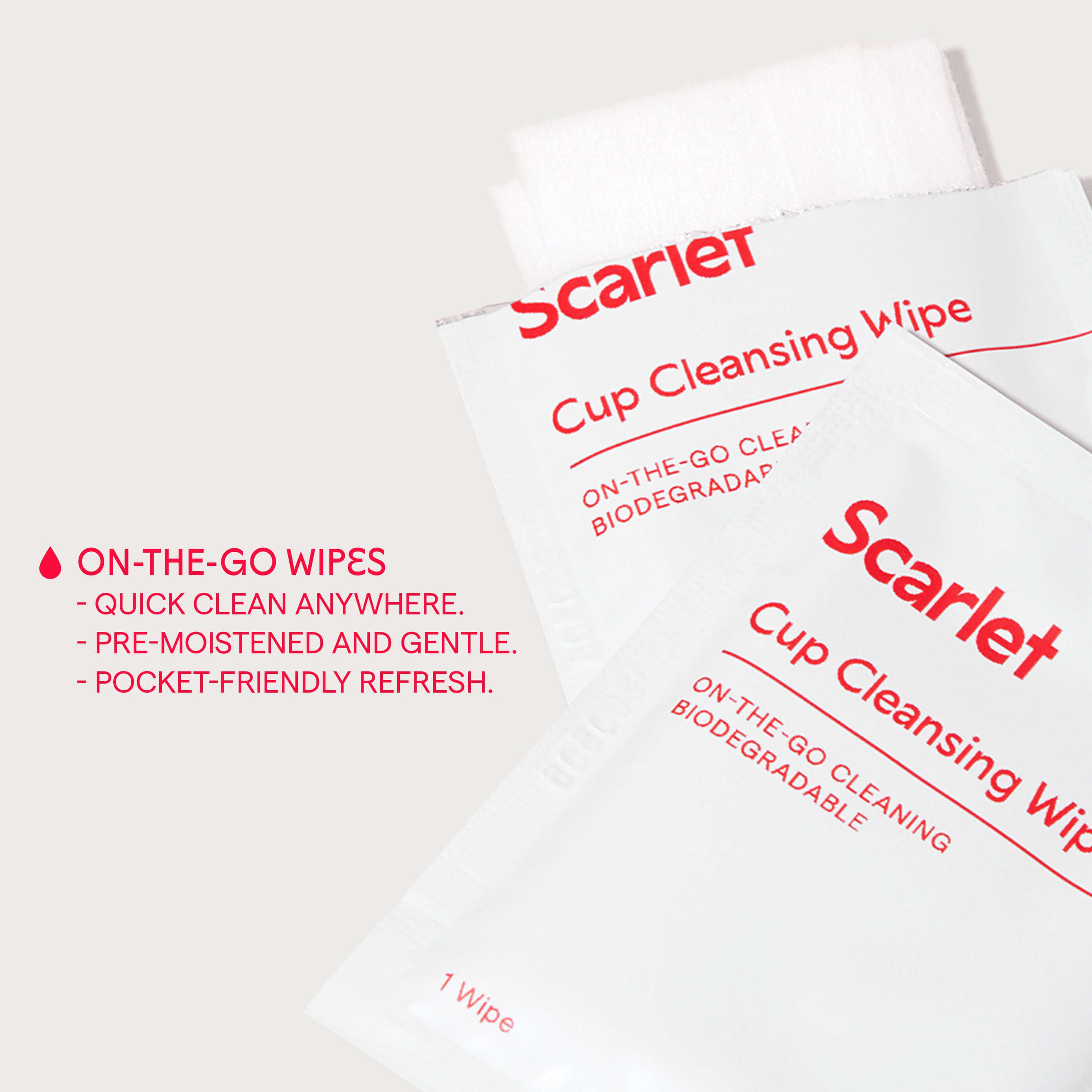 SCARLET PERIOD CLEANSING WIPES are made for cleaning Period Cups and the rae Heat Pad