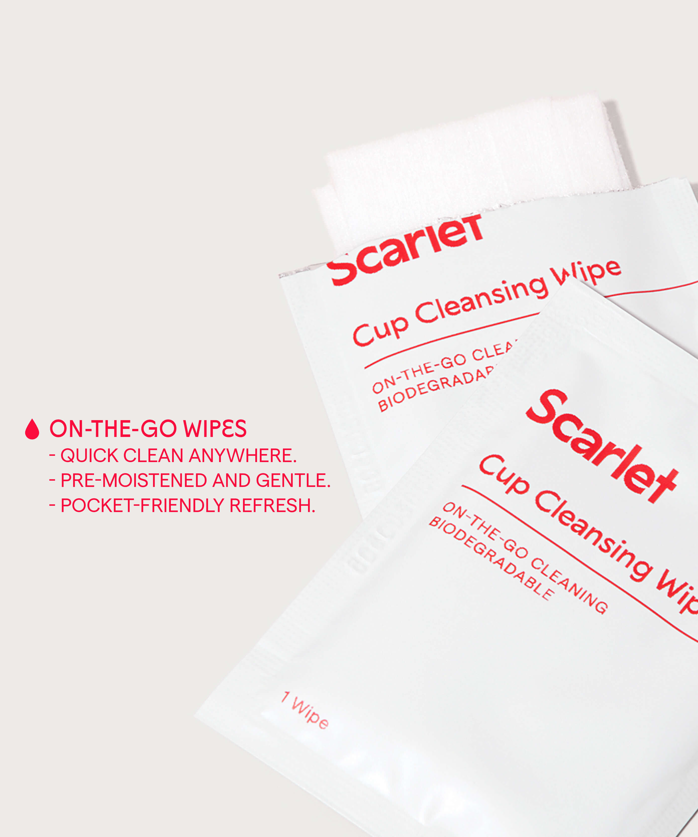 SCARLET PERIOD CLEANSING WIPES are made for cleaning Period Cups and the rae Heat Pad