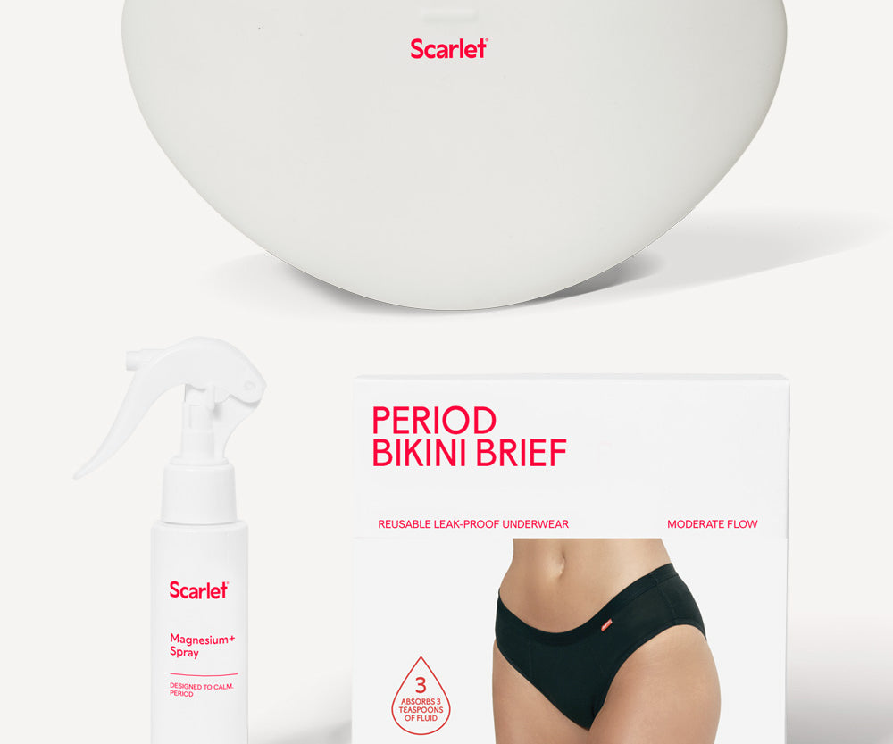 Embrace comfort with Scarlet Period rae Heat Pad: rechargeable, sleek, and splash-proof.