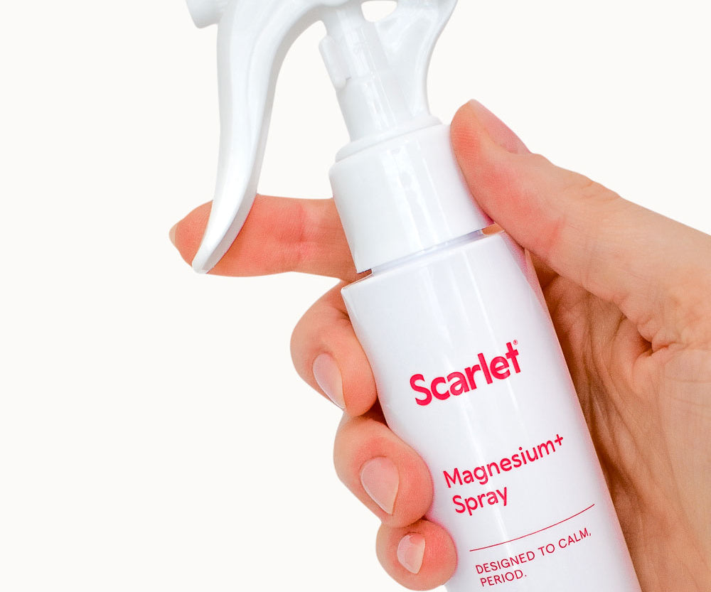 Scarlet Period Magnesium+ Spray is packed with lavender and arnica to relax in seconds.