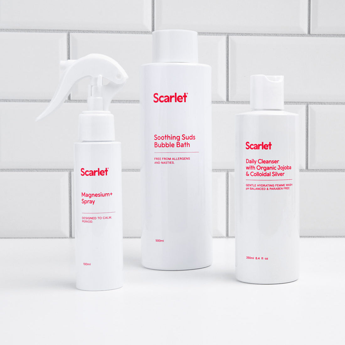 Scarlet Period Pain Magnesium+ Spray complements our Bath & Body range, all made with period pain in mind