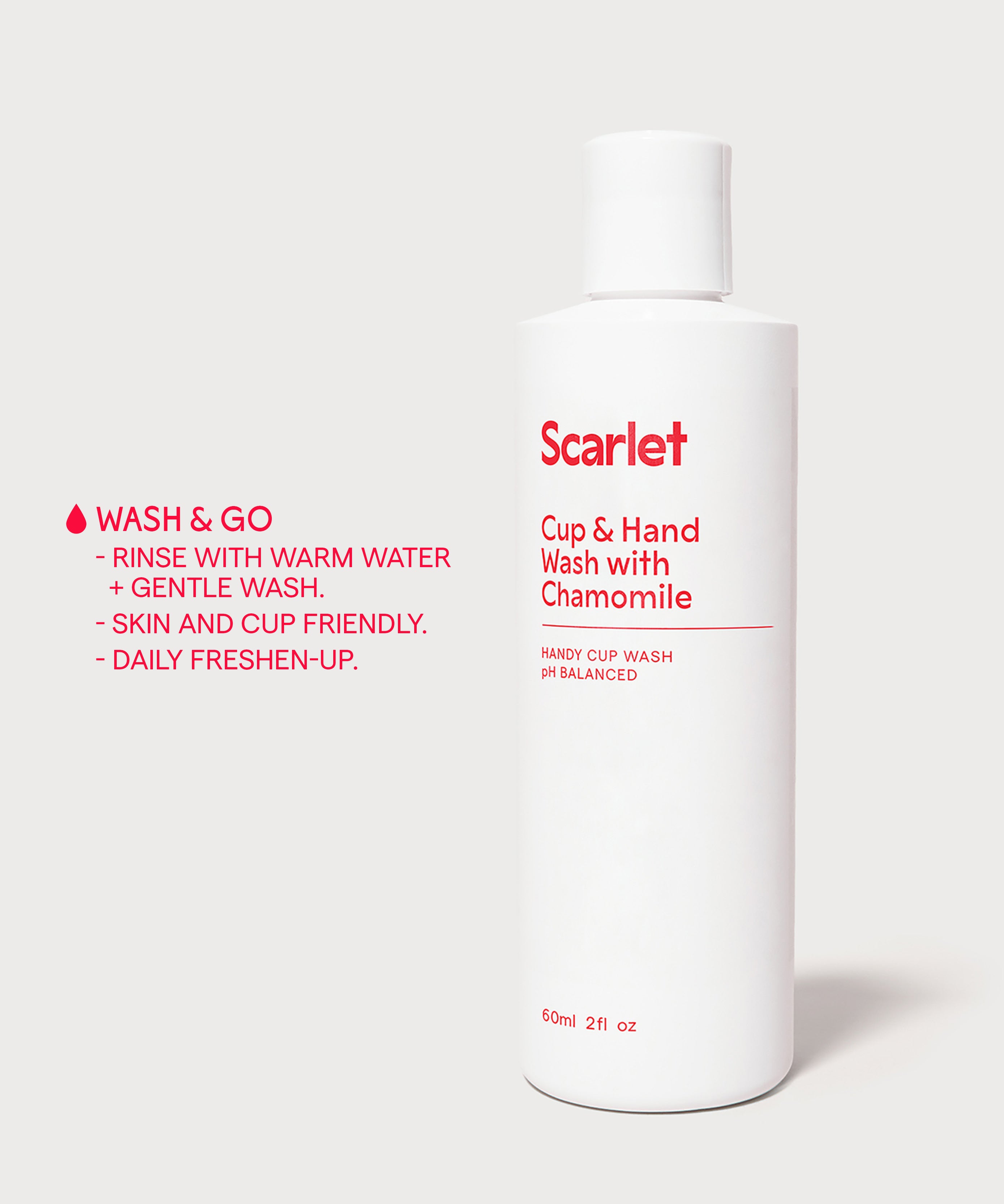 Scarlet Period Cup & Hand Wash is a gentle pH-balanced, low-foaming wash designed to clean your hands and Period Cup. 