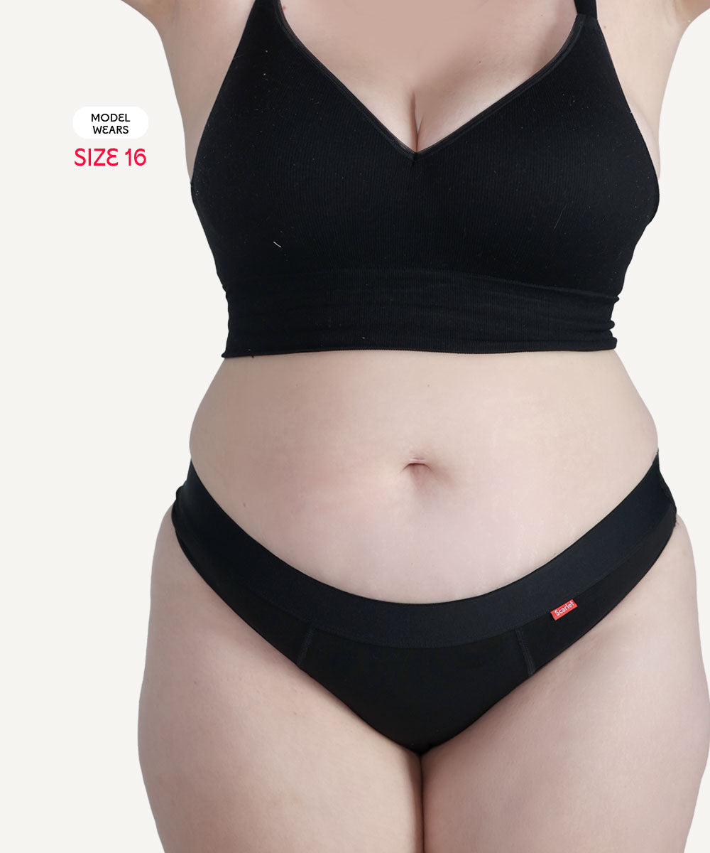 Scarlet Period G-String provides light, leak-free protection for drips, discharge, and lighter flows. 