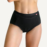 Scarlet Everyday Pocket Brief in black, worn high on the waist, front pocket built for the rae heat pad