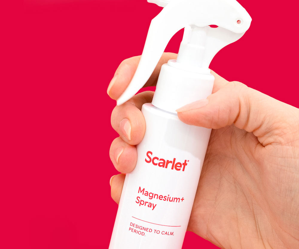 Scarlet Period Magnesium+ Spray is packed with lavender and arnica to relax in seconds.