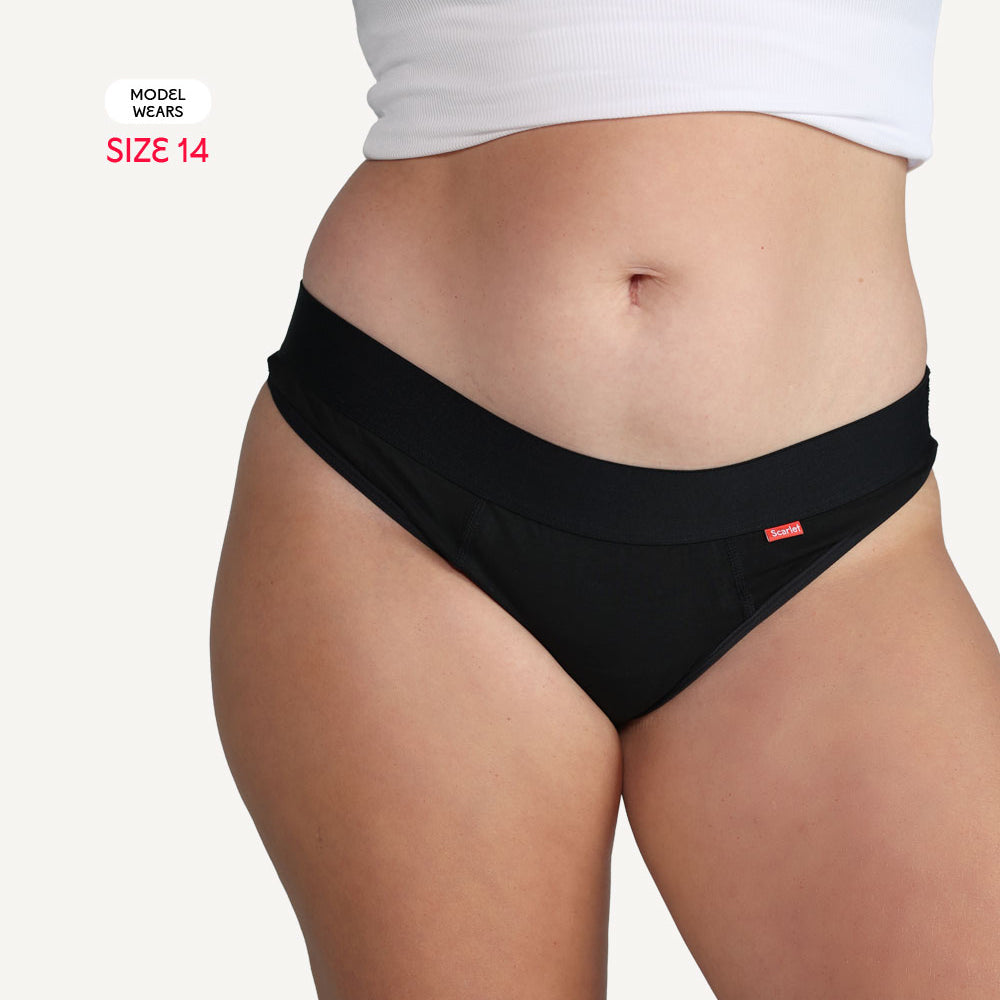 Scarlet Period G-String provides light, leak-free protection for drips, discharge, and lighter flows. 