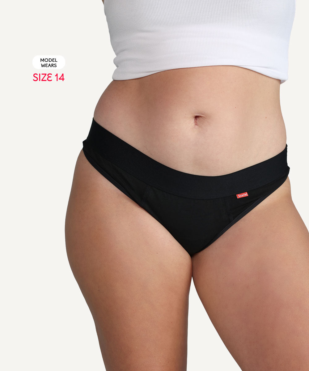 Scarlet Period G-String provides light, leak-free protection for drips, discharge, and lighter flows. 