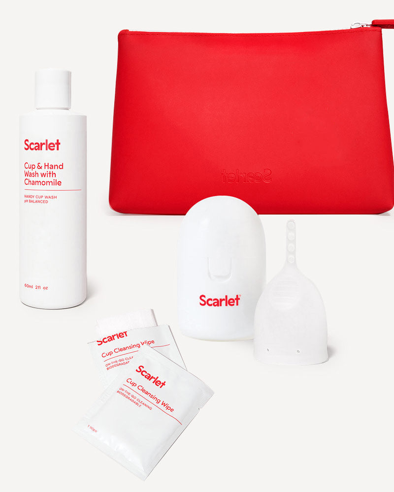 Scarlet Period Cup Starter Kit | Period Cup, Cup Wash & Wipes, Waterproof Toiletry Bag 