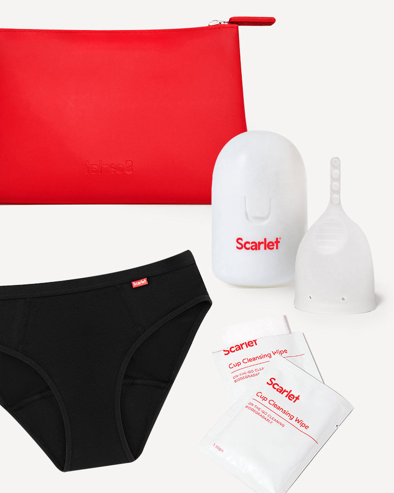 Scarlet Period On-The-Go Set | Bikini Brief, Period Cup, Cup Wipes & Waterproof Bag 