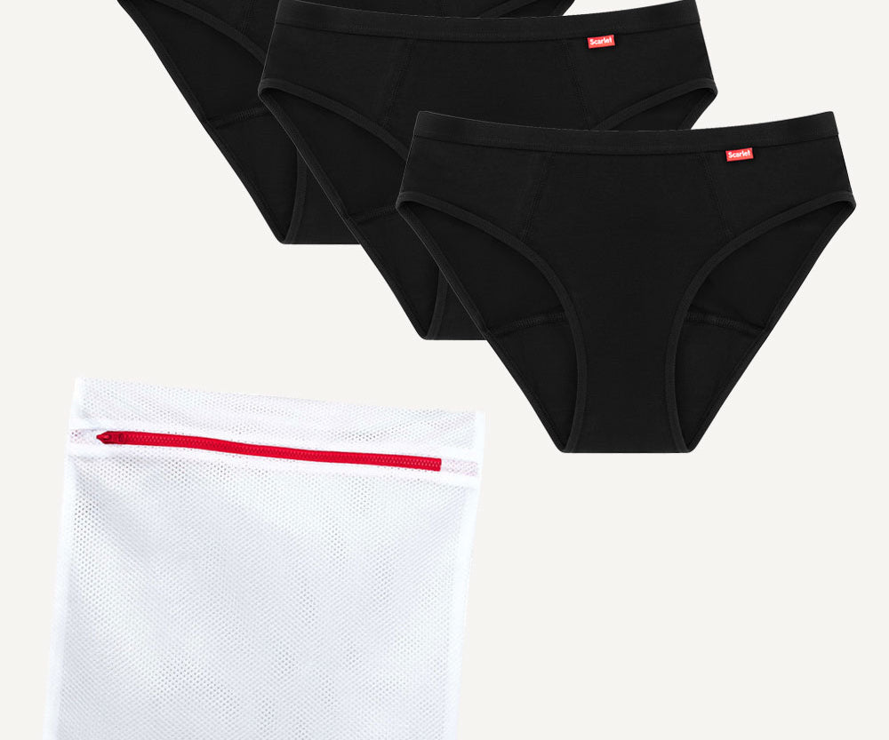 Scarlet Period Bikini Brief | 3-Pack Leak-proof PFAS-free underwear + Laundry Bag
