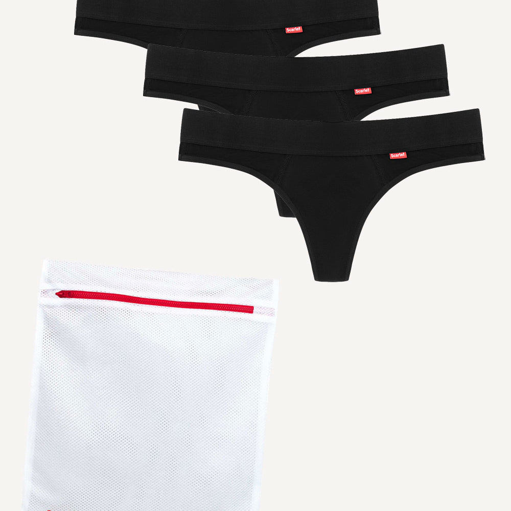 Scarlet Period G-String | 3-Pack Leak-proof PFAS-free underwear + Laundry Bag