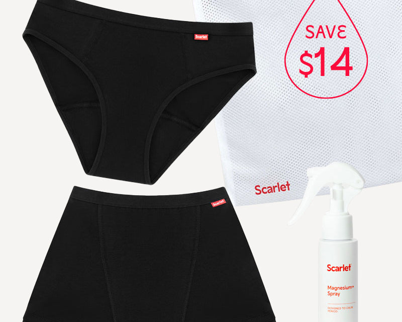 Scarlet Period Go With The Flow Kit | Bikini Brief, Boyshort, Magnesium+ Spray