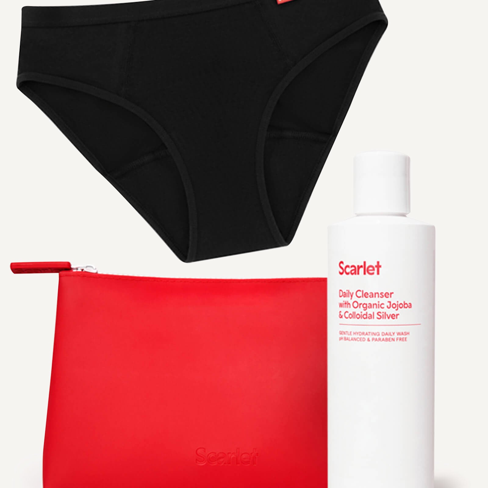 Scarlet Period Keep It Clean Period Set | Bikini Brief, Daily Cleanser & Waterproof Bag 