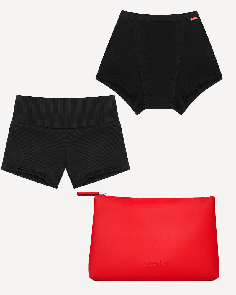 Scarlet Period Short and Sweet Swim Set | with Boyshort, Period Swim Short & Bag