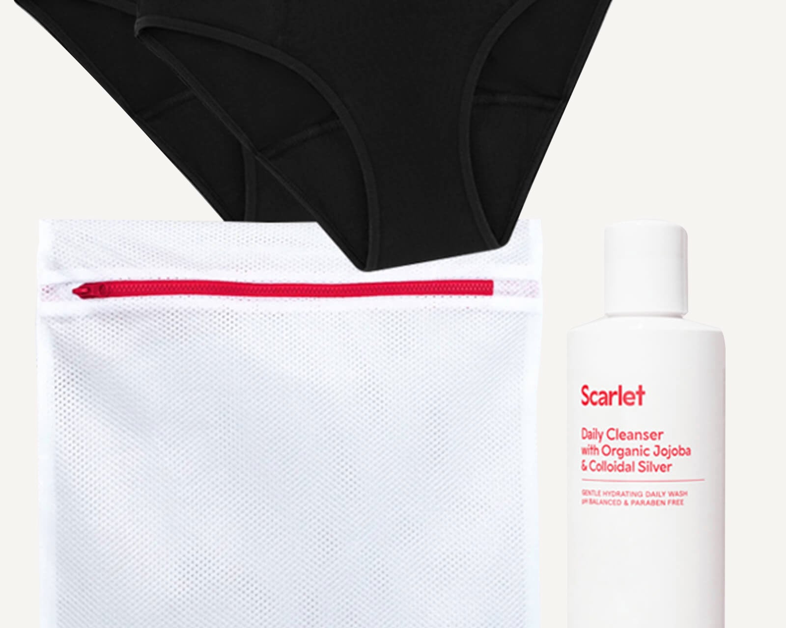 Scarlet Period Underwear Starter Kit | Bikini Brief x 2, Laundry Bag + Daily Cleanser 