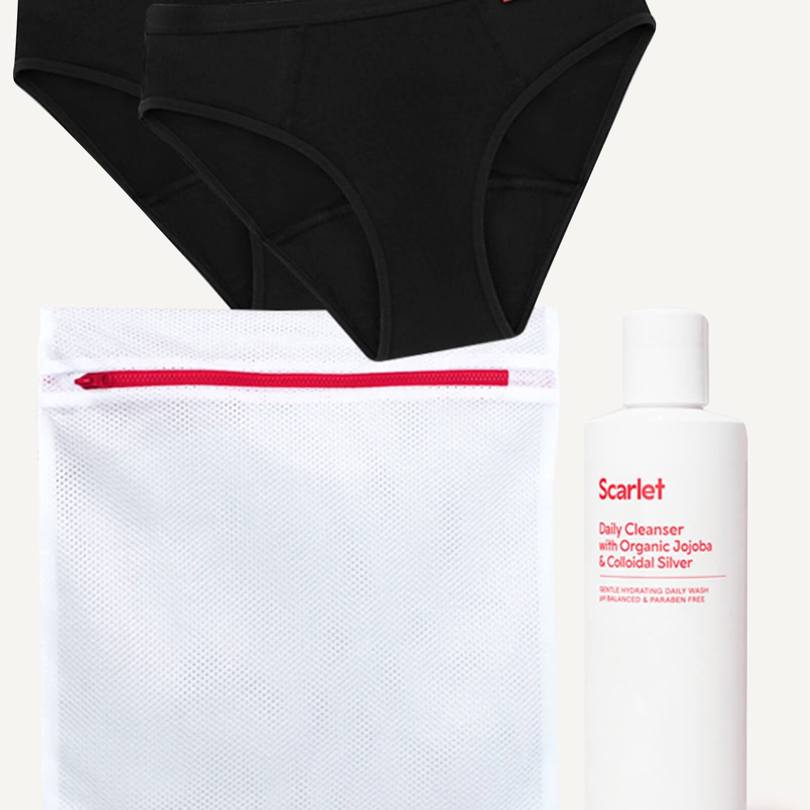 Scarlet Period Underwear Starter Kit | Bikini Brief x 2, Laundry Bag + Daily Cleanser 