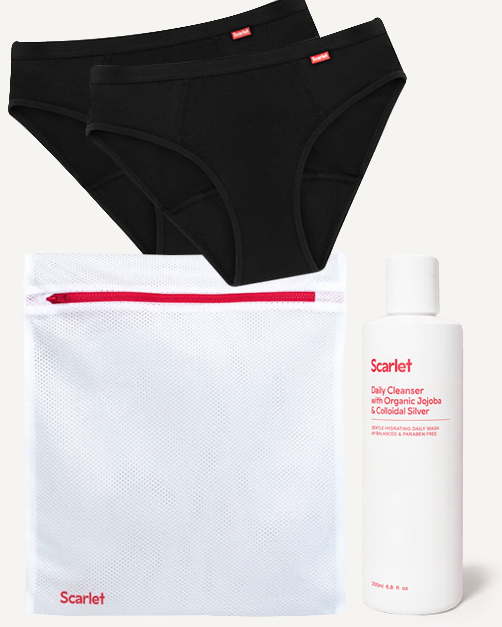 Scarlet Period Underwear Starter Kit | Bikini Brief x 2, Laundry Bag + Daily Cleanser 